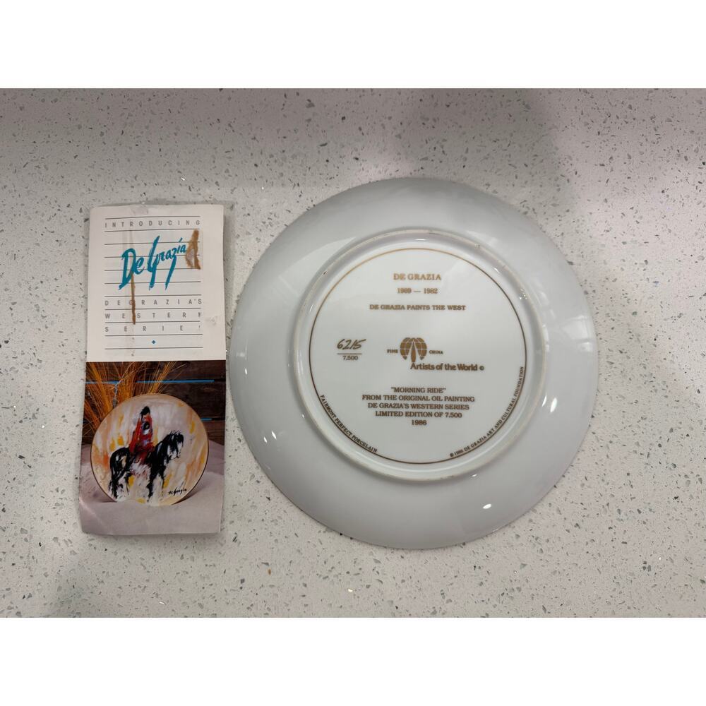 1986 FAIRMONT Porcelain MORNING RIDE by de GRAZIA fromWestern Coll 10" Plate - Picture 4 of 5